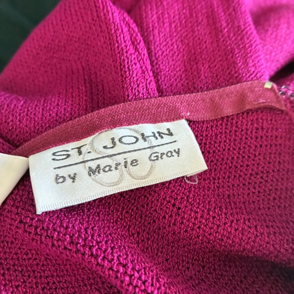 St. John Vintage 80’s Santana Knit Long Sleeve Sweater Dress pink burgundy 4 - Picture 2 of 16